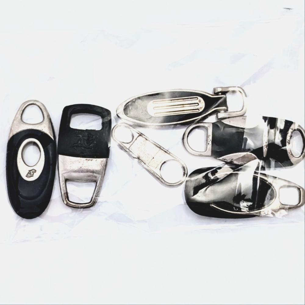 Vintage Luggage Zipper Pulls Lot of 6 Black Silver Metal Hardware